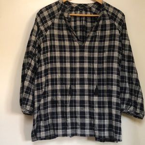 Madewell cotton/linen plaid peasant top. L